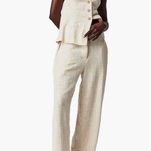 ✨Free People Take Me To Paris Cotton Low Back Tie Vest & Wide Pants Set MEDIUM
